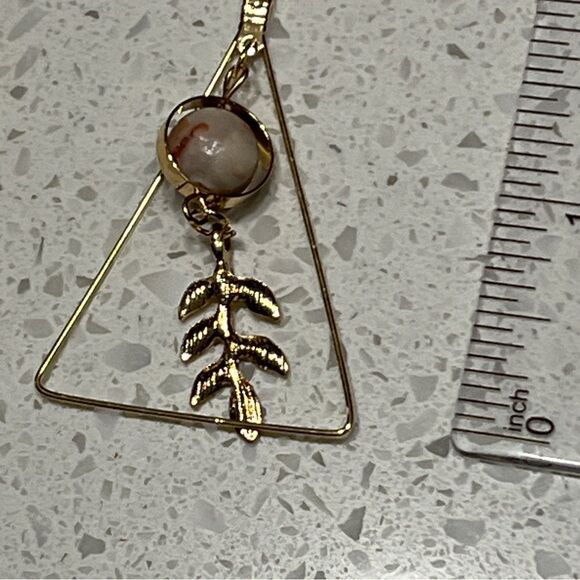 Geometric Synthetic Gemstone Earrings. Ladies' Triangular Leaf Earrings - Picture 8 of 10